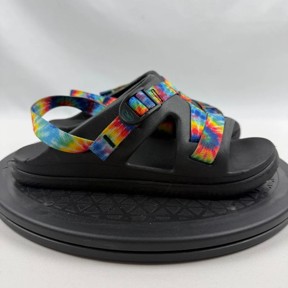 Chaco Chillos Kids‎ Junior 4 Rainbow Tie Dye Black Slide Sandals J107383